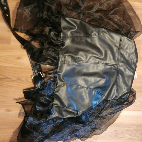 PU leather jacket with organza sleeves, S size - Picture 3 of 8